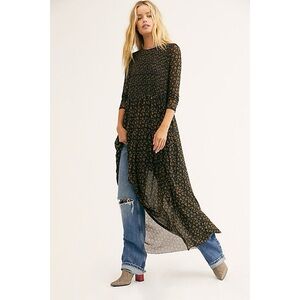 Free People Hello And Goodbye Mesh Midi Dress, Black Combo, Size Small.